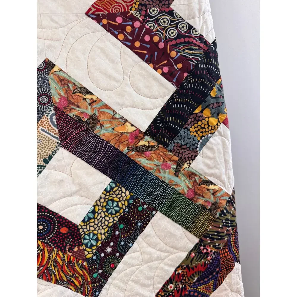 Handmade Large Blanket Throw Floral Patchwork Quilted Square Shaped 97 x 97